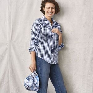 L.L. Bean Women's Wrinkle-Free Pinpoint Oxford Shirt Long Sleeve Blue Plaid 1X